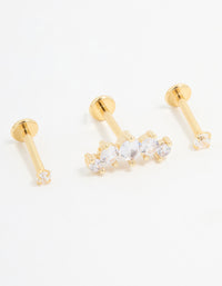 Gold Plated Surgical Steel Round Crawler Flat Back Studs 3-Pack - link has visual effect only