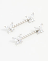 Titanium Cubic Zirconia Butterfly Nipple Bars 2-Pack - link has visual effect only