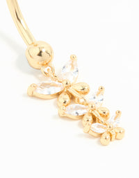 Gold Plated Titanium Cubic Zirconia Triangular Butterfly Drop Belly Bar - link has visual effect only