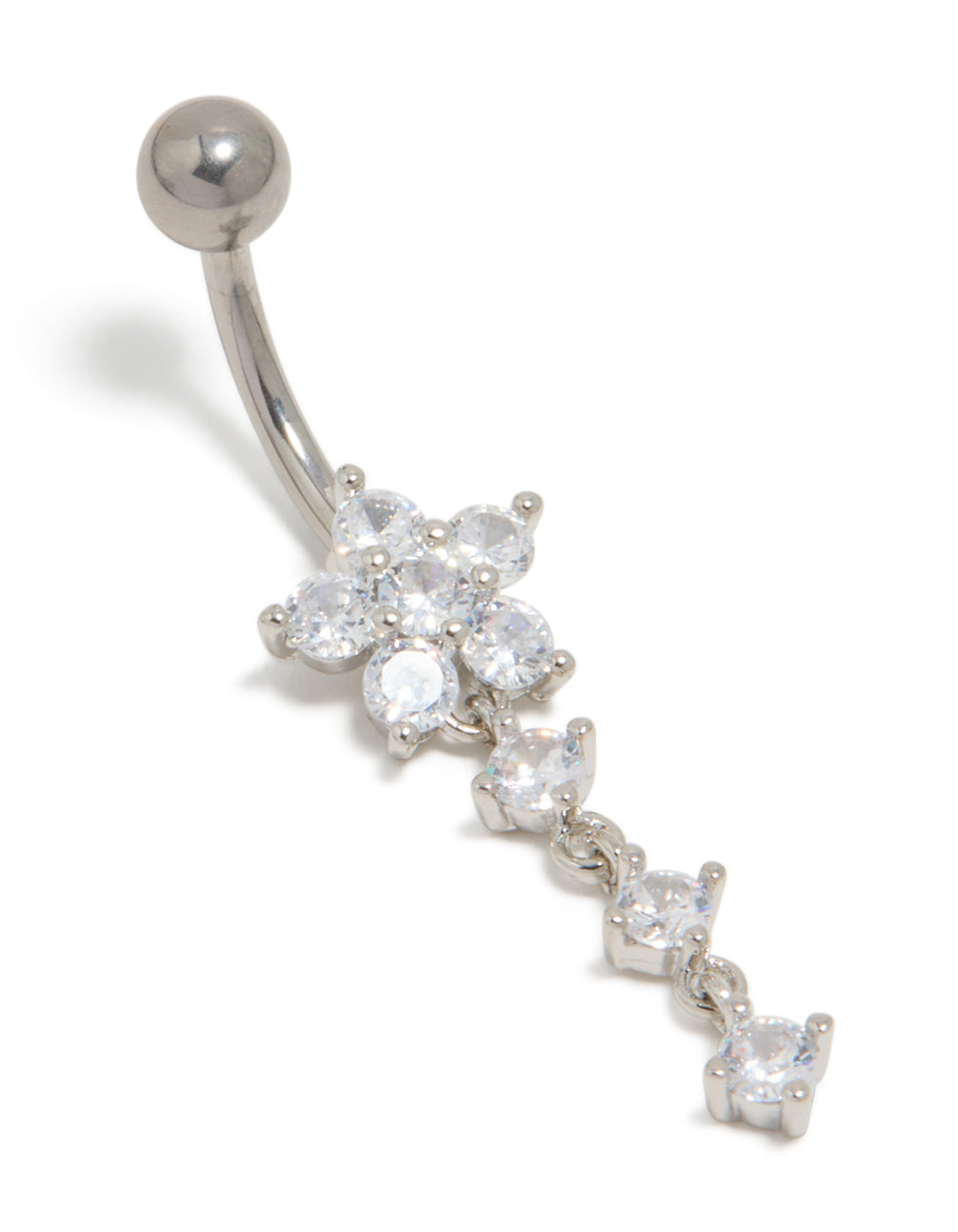 Titanium Cubic Zirconia Round Flower Drop Belly Bar