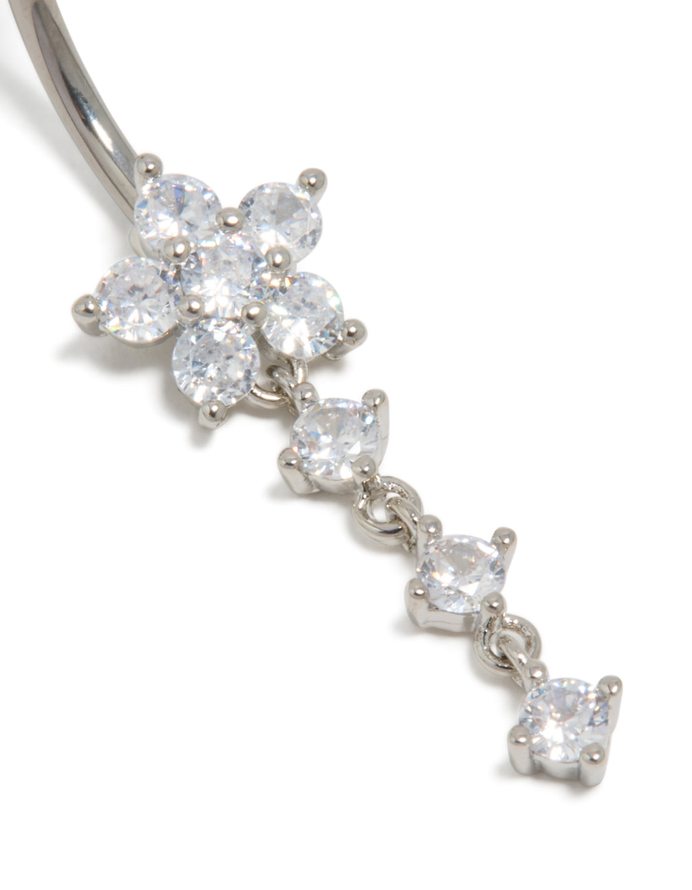 Titanium Cubic Zirconia Round Flower Drop Belly Bar