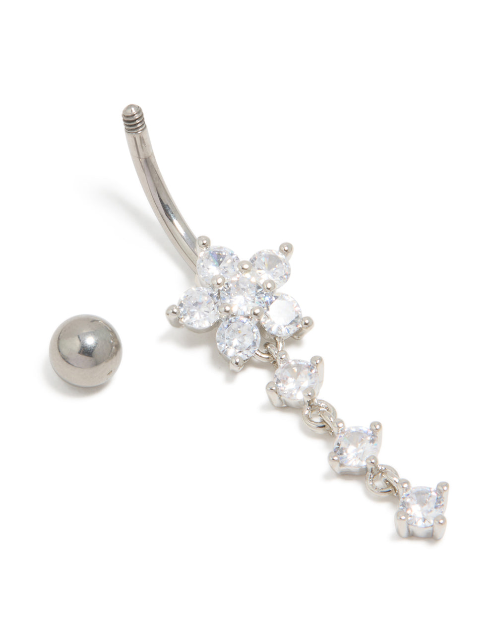 Titanium Cubic Zirconia Round Flower Drop Belly Bar