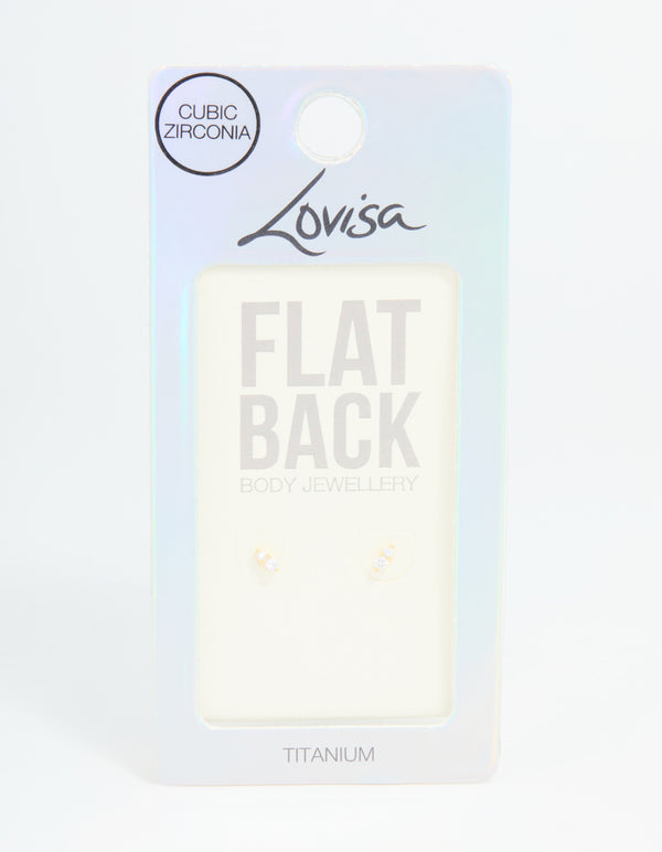 Gold Plated Titanium Cubic Zirconia Flat Back Stud Pack