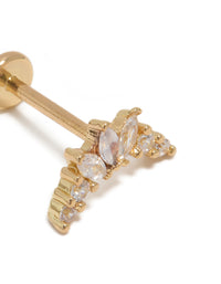 Gold Plated Titanium Cubic Zirconia Marquise Threadless Single Flat Back Stud - link has visual effect only
