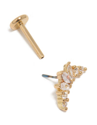 Gold Plated Titanium Cubic Zirconia Marquise Threadless Single Flat Back Stud - link has visual effect only