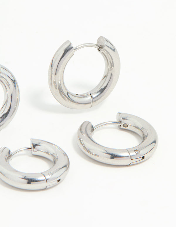 Waterproof Stainless Steel Tube Hoop Earrings 2-Pack