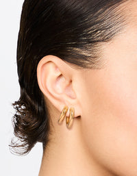 Waterproof Gold Plated Stainless Steel Tube Hoop Earrings 2 Pack - link has visual effect only