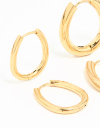 Waterproof Gold Plated Stainless Steel Oval Tube Hoop Earrings 2-Pack - link has visual effect only
