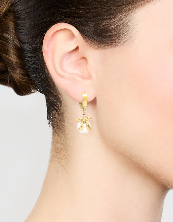 Waterproof Gold Plated Stainless Steel Pearl Huggie Earrings