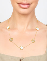 Waterproof Gold Plated Stainless Steel Diamante Flower Petal Charm Necklace - link has visual effect only