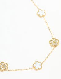 Waterproof Gold Plated Stainless Steel Diamante Flower Petal Charm Necklace - link has visual effect only