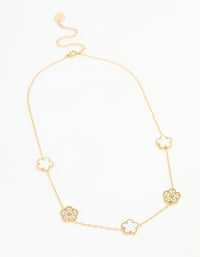 Waterproof Gold Plated Stainless Steel Diamante Flower Petal Charm Necklace - link has visual effect only