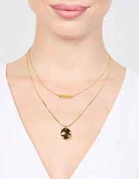 Waterproof Gold Plated Stainless Steel Bar & Coin Pendant Necklace - link has visual effect only