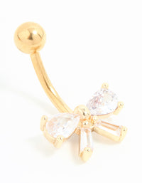 Gold Plated Surgical Steel Cubic Zirconia Bow Belly Bar - link has visual effect only
