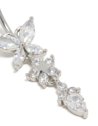 Surgical Steel Cubic Zirconia Triple Flower Belly Bar - link has visual effect only