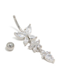 Surgical Steel Cubic Zirconia Triple Flower Belly Bar - link has visual effect only