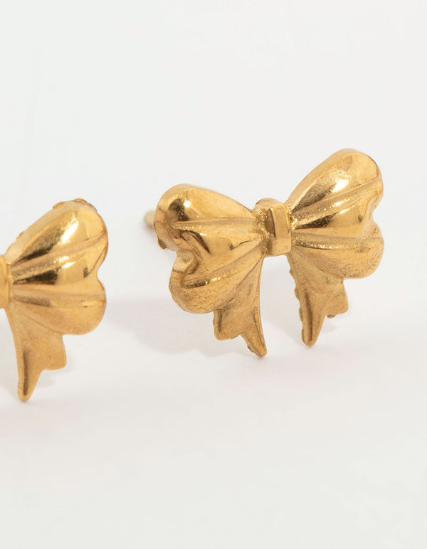 Waterproof Gold Plated Stainless Steel Bow Stud Earrings