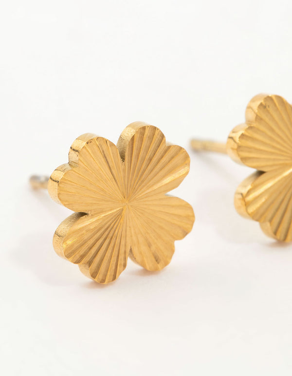 Waterproof Gold Plated Stainless Steel Flower Stud Earrings
