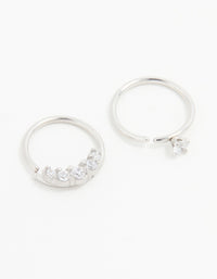 Surgical Steel Cubic Zirconia Double Hoop Nose Ring - link has visual effect only