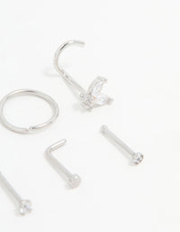 Surgical Steel Cubic Zirconia Butterfly Nose Piercings 6-Pack - link has visual effect only