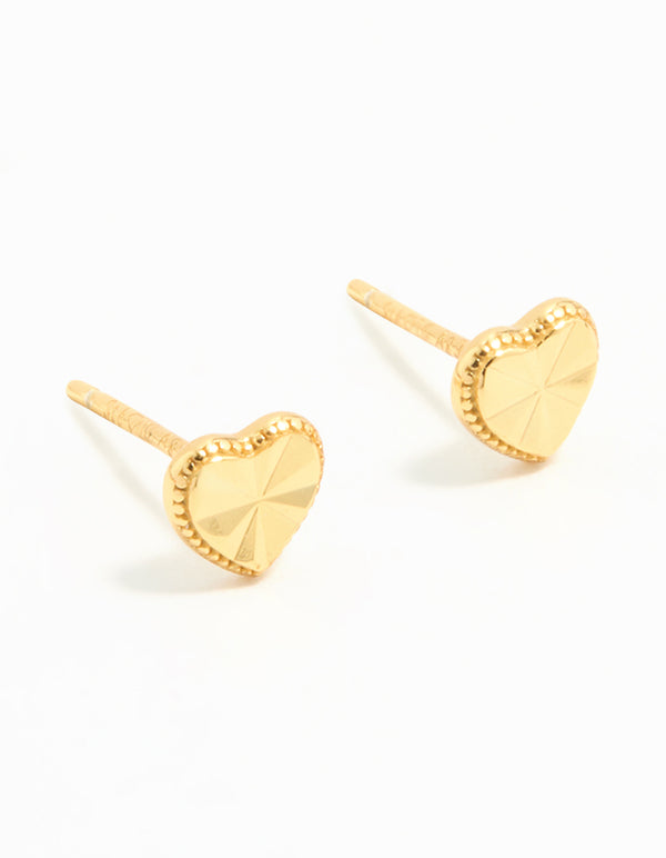 Gold Plated Sterling Silver Diamante Heart Stud Earrings