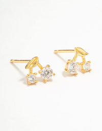 Gold Plated Sterling Silver Cubic Zirconia Cherry Stud Earrings - link has visual effect only