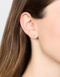 Gold Plated Sterling Silver Bow & Sleek Earrings 3-Pack - link has visual effect only