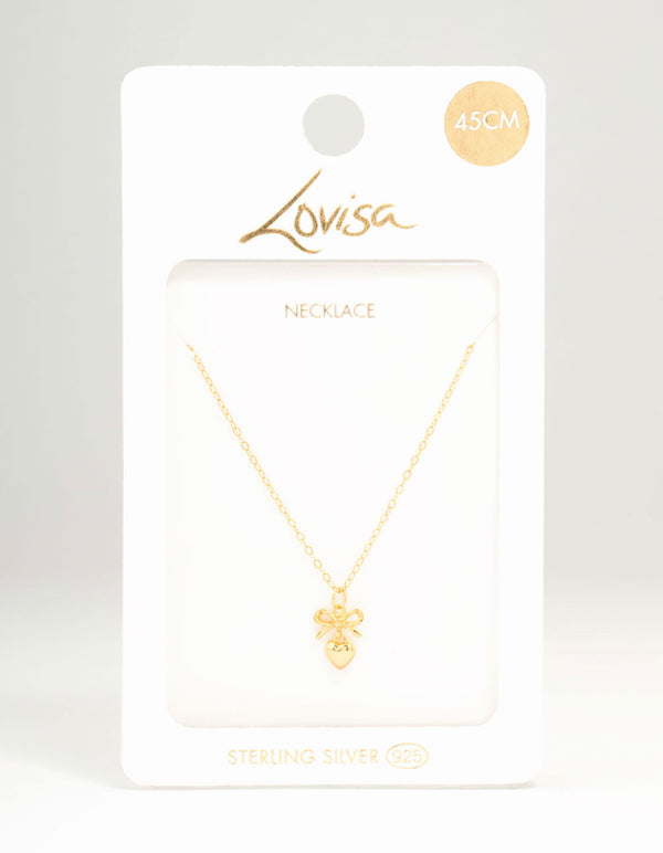 Gold Plated Sterling Silver Bow & Heart Necklace
