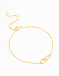 Gold Plated Sterling Silver Cubic Zirconia Link Oval Bracelet - link has visual effect only