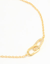 Gold Plated Sterling Silver Cubic Zirconia Link Oval Bracelet - link has visual effect only