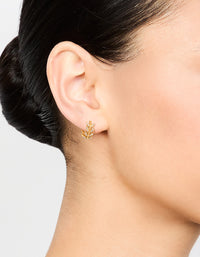 Gold Plated Surgical Steel Diamante Leaf Huggie Earrings - link has visual effect only