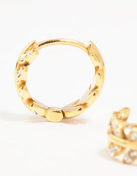Gold Plated Surgical Steel Diamante Leaf Huggie Earrings - link has visual effect only