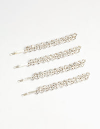 Silver Diamante Dressy Hair Slides 4-Pack - link has visual effect only