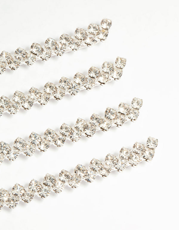 Silver Diamante Dressy Hair Slides 4-Pack