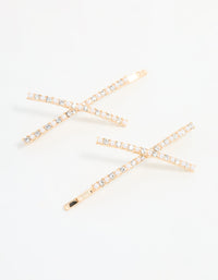 Gold Acrylic & Pearl Crossover Hair Slides 2-Pack - link has visual effect only