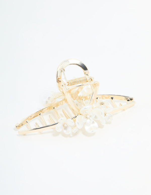 Gold Pearl Flower Cluster Claw Clip