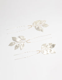 Silver Metal Leaf Hair Pins 3-Pack - link has visual effect only