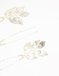 Silver Metal Leaf Hair Pins 3-Pack - link has visual effect only