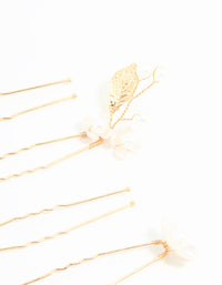 Gold Wire Flower Pearl Hair Pins 5-Pack - link has visual effect only