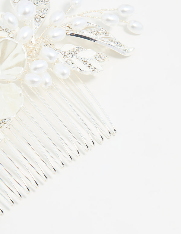 Silver Pearl Flower & Vine Hair Comb