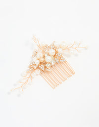 Rose Gold Diamante & Pearl Leaf Hair Comb - link has visual effect only