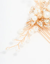 Rose Gold Diamante & Pearl Leaf Hair Comb - link has visual effect only