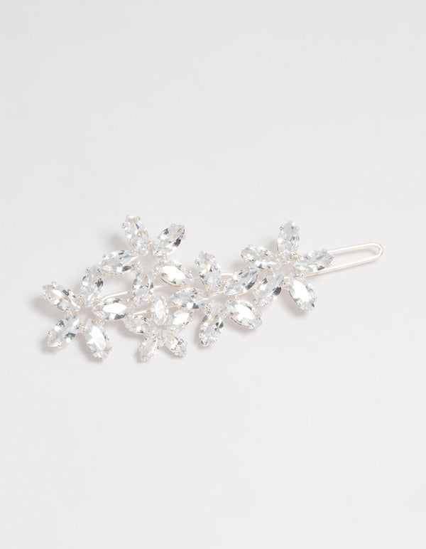 Silver Diamante Flower Cluster Hair Clip