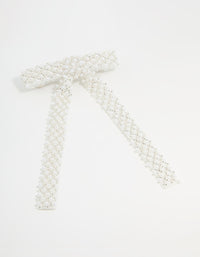 White Fabric Beaded Bow Clip - link has visual effect only