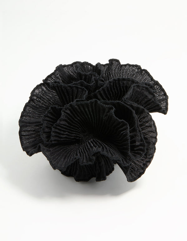 Black Plisse Fabric Large Scrunchie