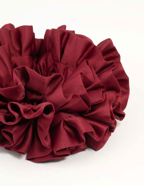 Burgundy Large Ruffle Fabric Scrunchie