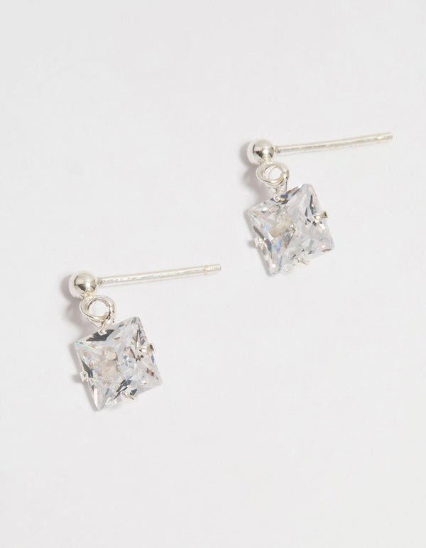 Sterling Silver Cubic Zirconia Princess Doorknocker Stud Earrings