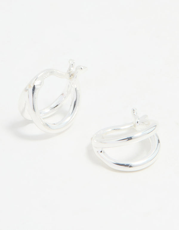 Sterling Silver Chubby Double Hoop Earrings