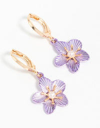 Gold Purple Pearl Flower Drop Earrings - link has visual effect only