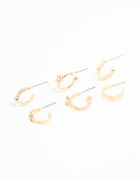 Gold Diamante Star Huggie Earrings 3-Pack - link has visual effect only